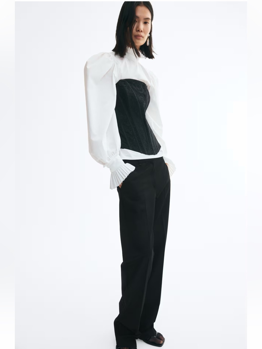H&M Black straight wide Leg Trousers Black Pants Low high rise baggy 4
